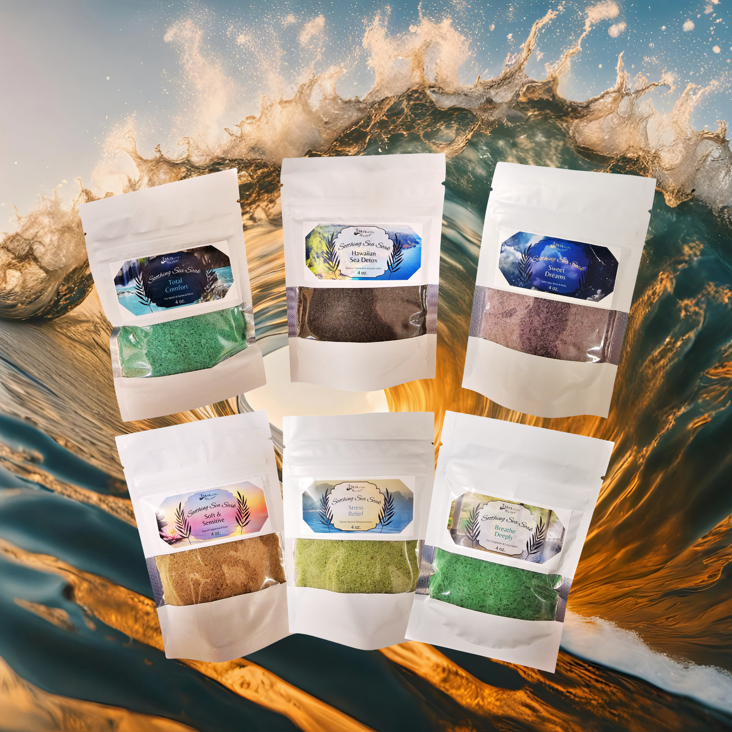 My Healthy Harbor Soothing Sea Soak Sampler Box -  4oz  (6 varieties)